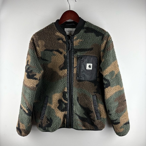 Carhartt Unisex WIP Teddy Camo Camouflage Fleece Full Zip Bomber Jacket Small - Picture 2 of 10